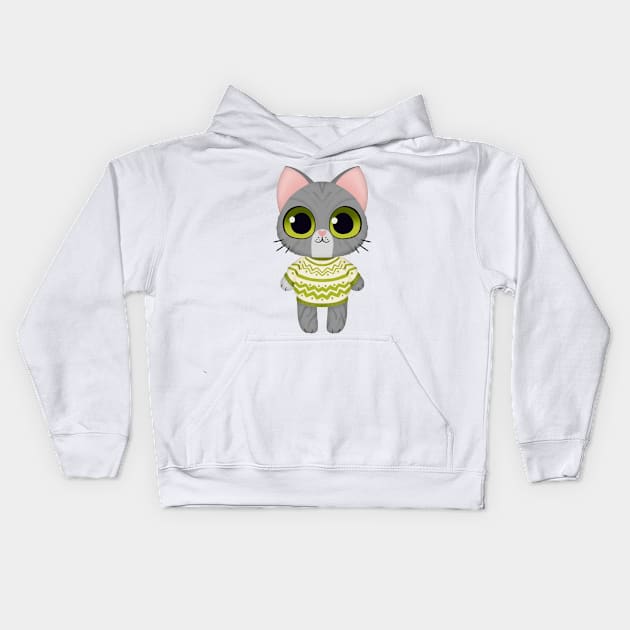 Holiday Kitten Gray Kids Hoodie by Twkirky